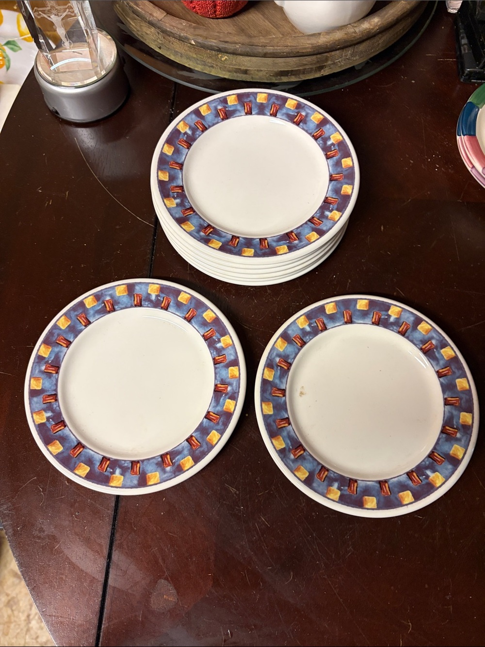 Multicolor Rim Ceramic Dinner Plates - Set of 8